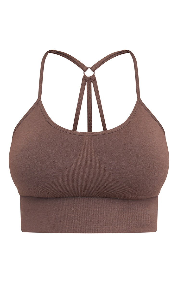 Chocolate Basic Seamless Padded Sports Bra | PrettyLittleThing UK