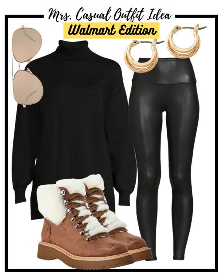 Walmart winter outfit idea. Faux leather leggings. How amazing are these cozy winter boots!!! 

#LTKshoecrush #LTKSeasonal #LTKunder50