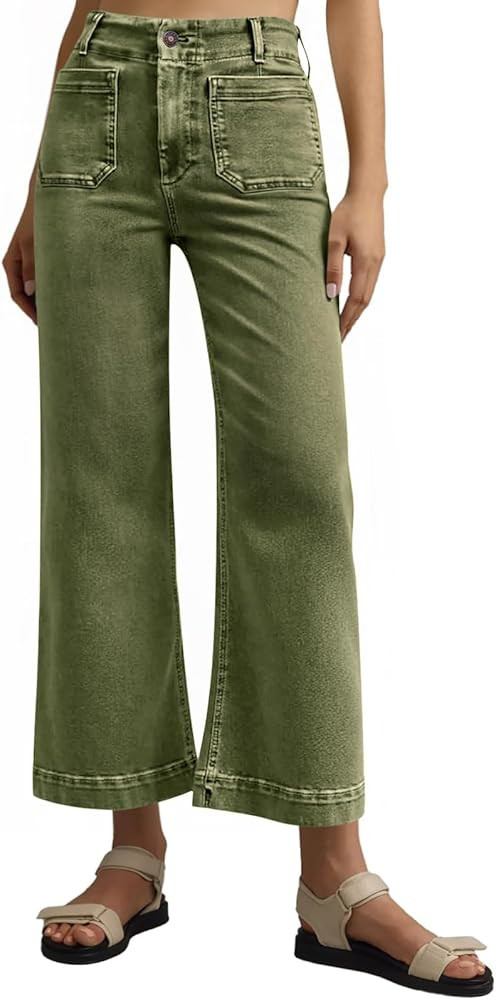 Tankaneo Wide Leg Jeans for Women Trendy High Waisted Flare Stretchy Jeans Cropped Baggy Denim Pa... | Amazon (US)