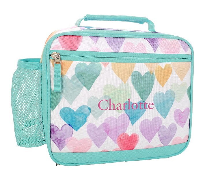 Mackenzie Aqua Rainbow Hearts Lunch Boxes | Pottery Barn Kids