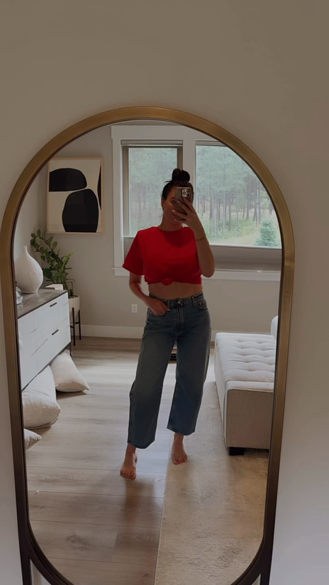 Cropped tie knot shirt and barel jeans.

#LTKdayinmylife #LTKgrwm #LTKootd