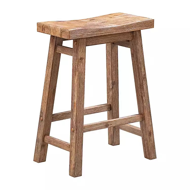 Brown Wooden Saddle Seat Counter Stool | Kirkland's Home