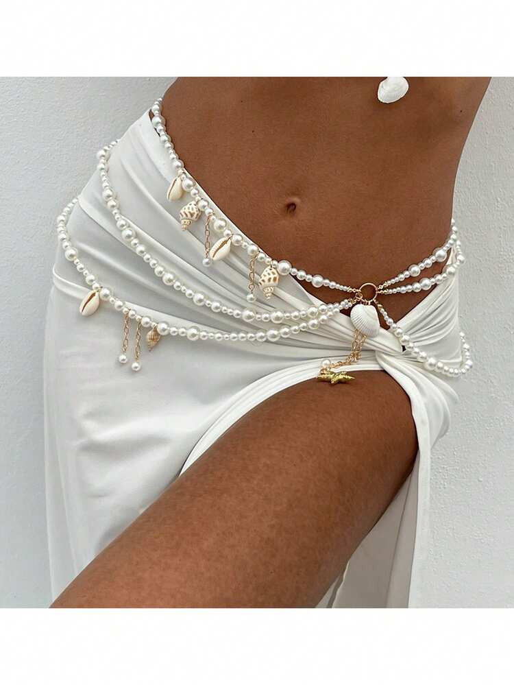 1pc Multi-Layer Beach Vacation Seashell, Starfish Pendant Waist Chain, Sexy Bikini Body Chain, Suitable For Women's Party, Evening, Beach, Daily Wear, Holiday Charm And Gift Accessory | SHEIN