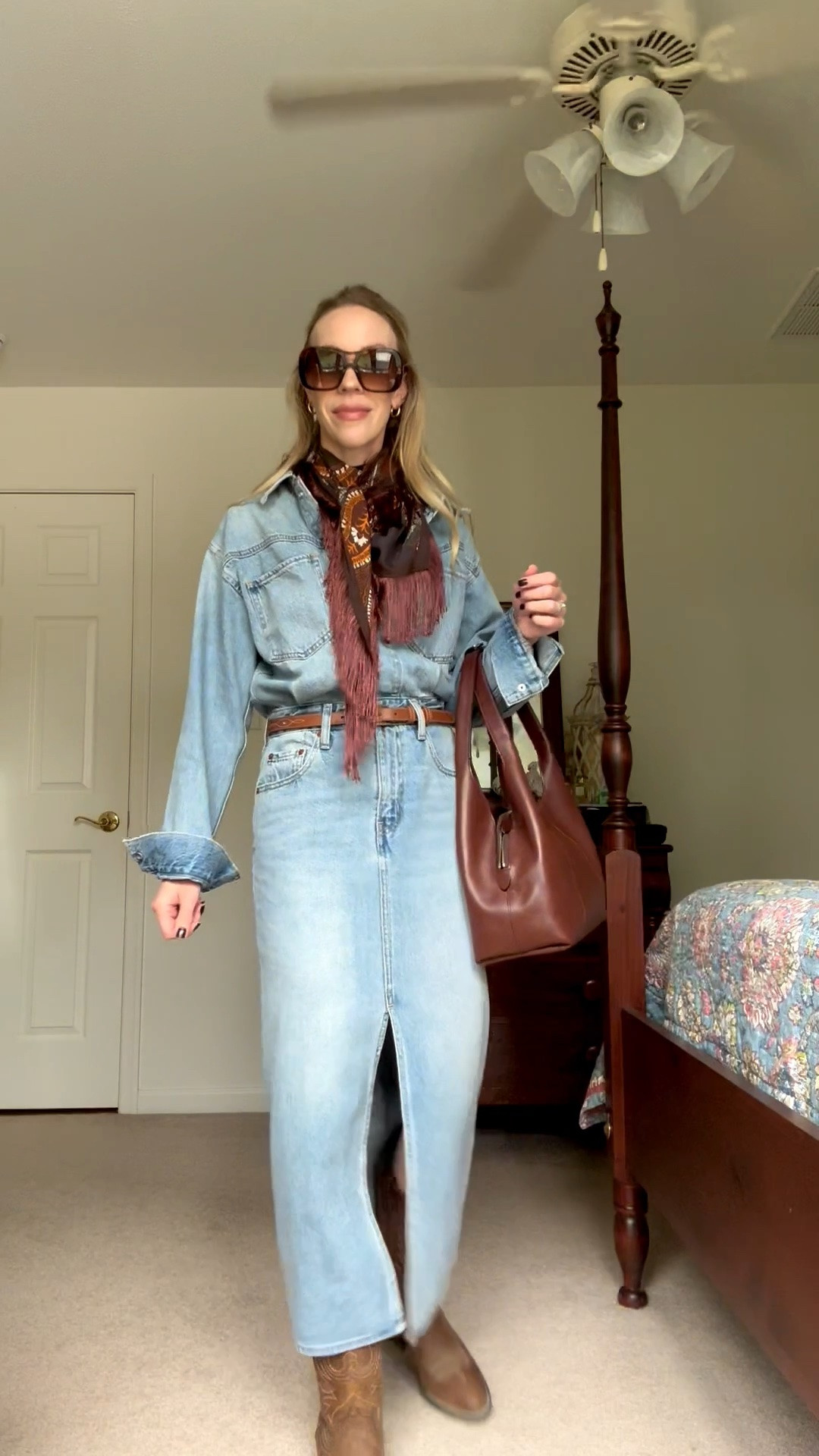 Fall festival, pumpkin patch, denim maxi dress, @Zara fringe paisley scarf, cowboy boots with denim dress outfit

#LTKSeasonal #LTKOver40 #LTKSaleAlert