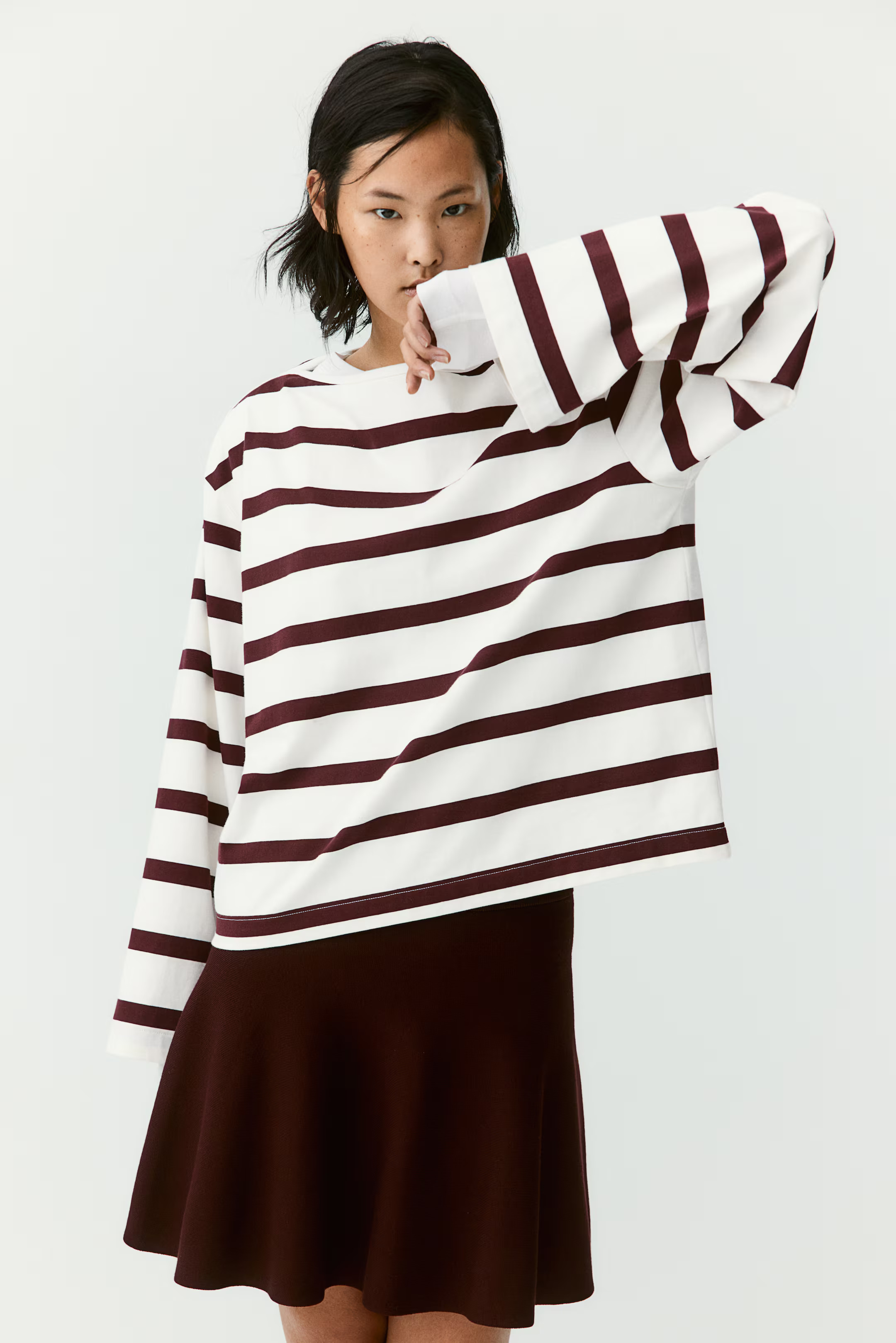 - Oversized Boat Neck Top - White/Burgundy stripe - Ladies | H&M AU | H&M (AU)