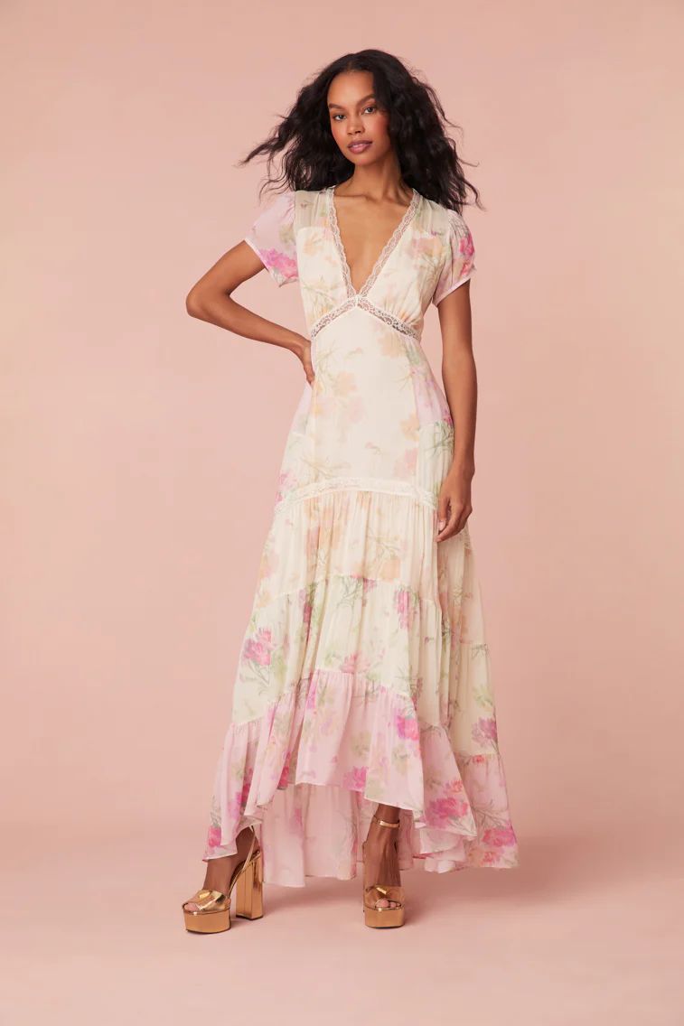 Roupell V-Neck Chiffon Maxi Dress | LoveShackFancy