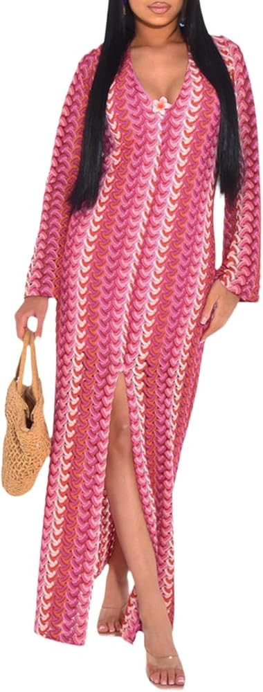 YouSexy Women's Sexy Swimsuit Crochet Maxi Dress Long Sleeve Long Beach Cover Up Dress | Amazon (US)