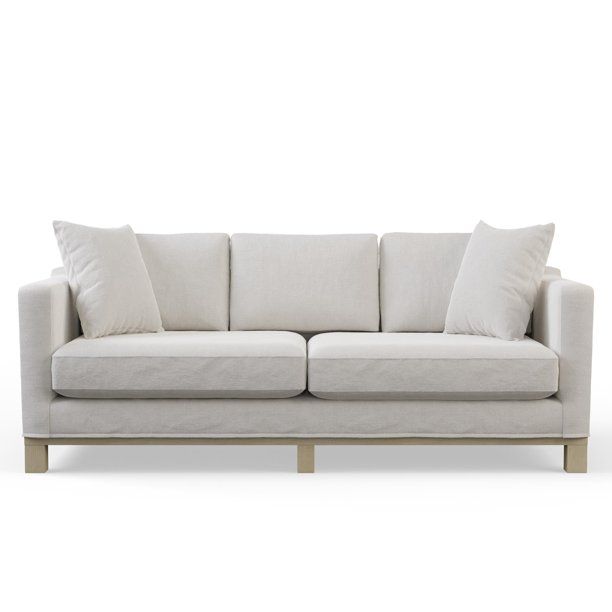 Mayview Upholstered Track Arm Wood Base Sofa with Throw Pillows, Oat | Walmart (US)