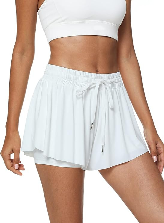 TARSE Womens 2 in 1 Flowy Workout Shorts Casual Drawstring High Waist Running Athletic Shorts Com... | Amazon (US)