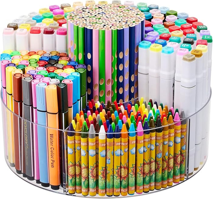Acrylic Pen Marker Organizer for Desk, 360-Degree Rotating Pencil Holder Crayon Art Supplies Stor... | Amazon (US)