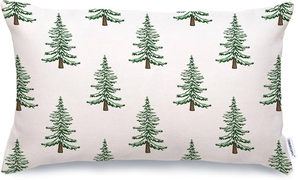 GEEORY Christmas Pillow Cover 12x20 Inch, Green Xmas Trees White Farmhouse Decorative Throw Pillo... | Amazon (US)