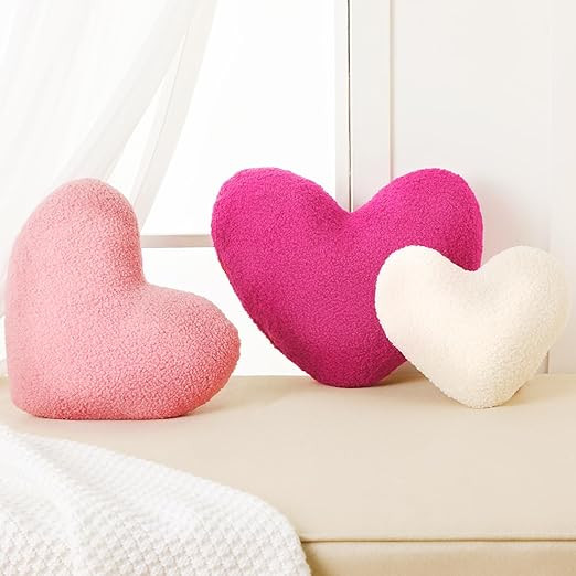3 Pieces Sherpa Valentine's Day Heart Shaped Decorative Throw Pillows Red Pink Fluffy Love Pillow... | Amazon (US)