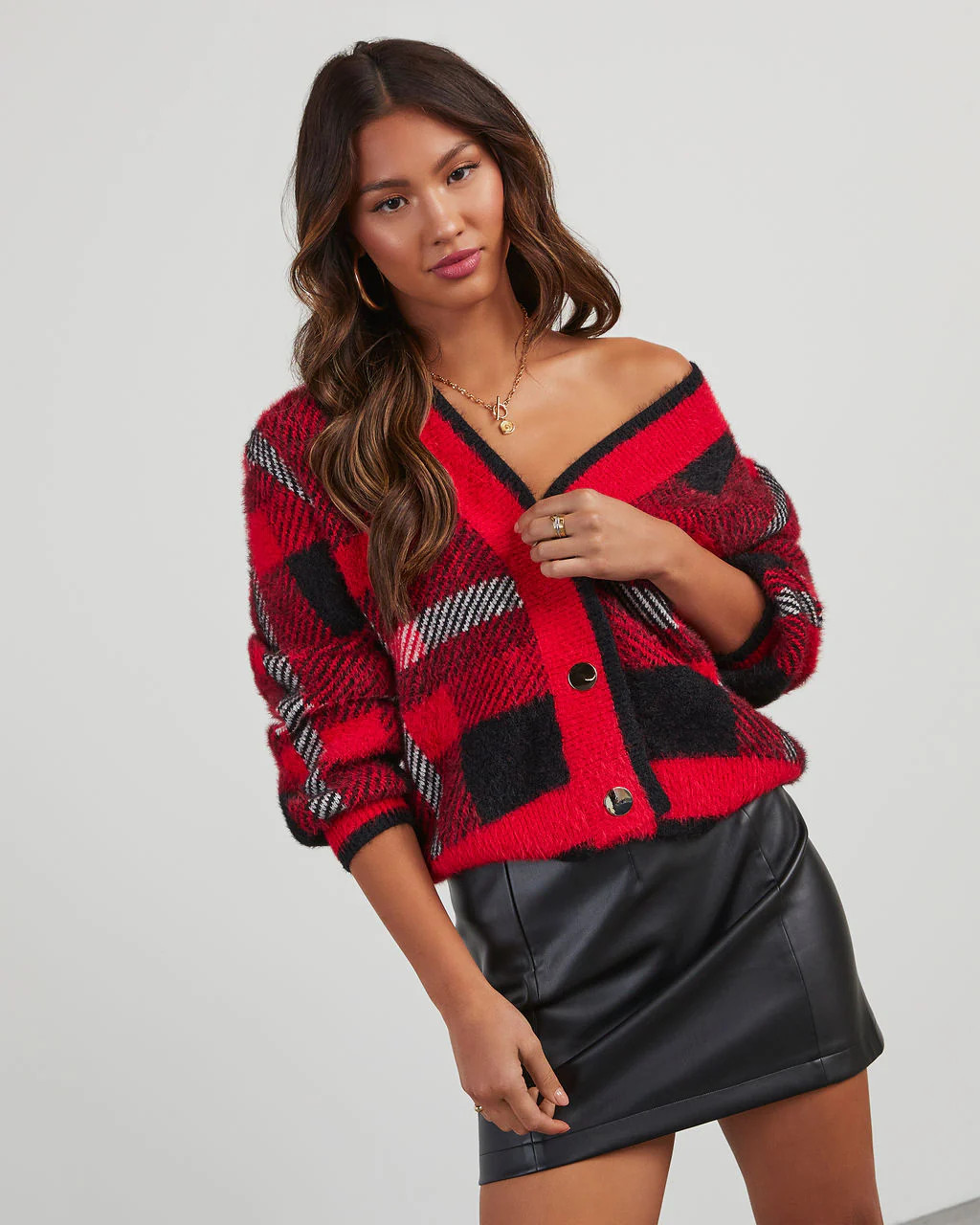 Taylor Plaid Fuzzy Knit Cardigan | VICI