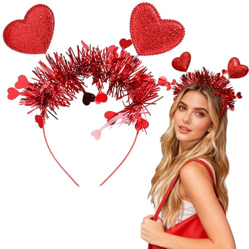 KEHKFSEF Valentines Headband with Red Heart Designs Sequin Heart Hair Accessories Shiny Red Tassel Head Bopper Romantic Valentines Headbands for Valentines Lover Party Hair Accessory Supplies 1pcs | Amazon (US)