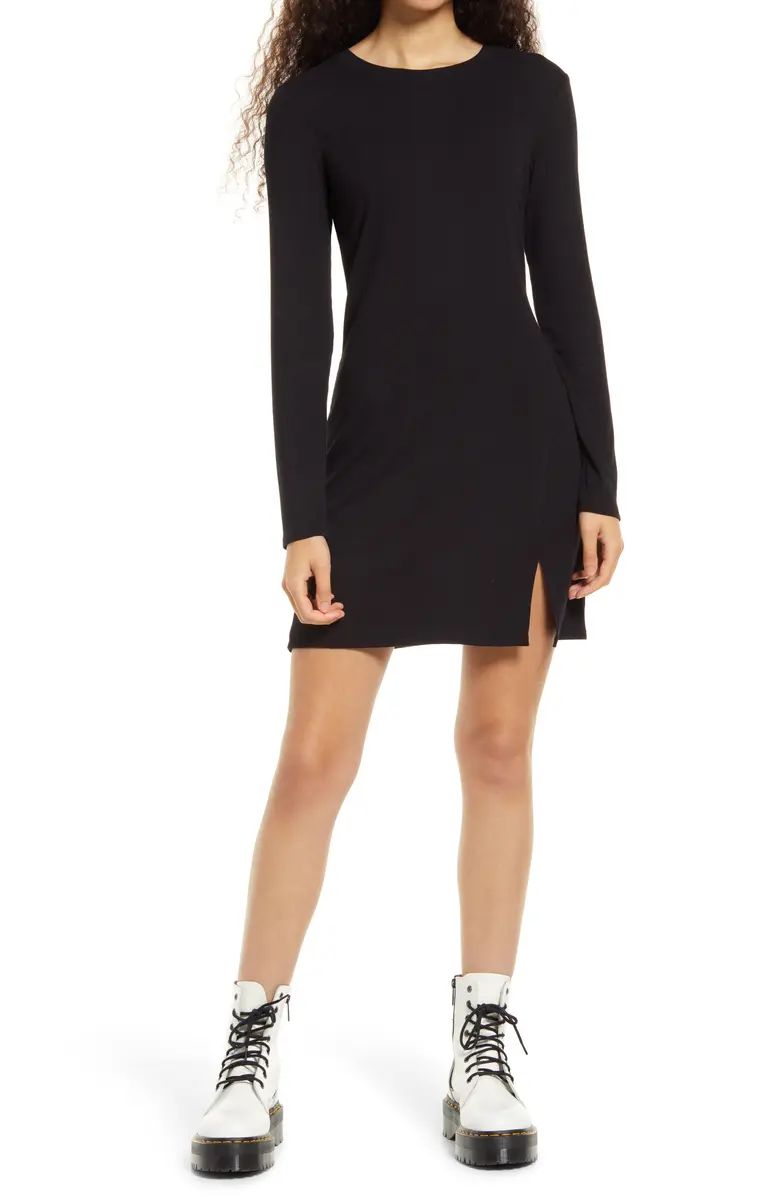 BP. Fitted Slit Long Sleeve Rib Dress | Nordstrom | Nordstrom