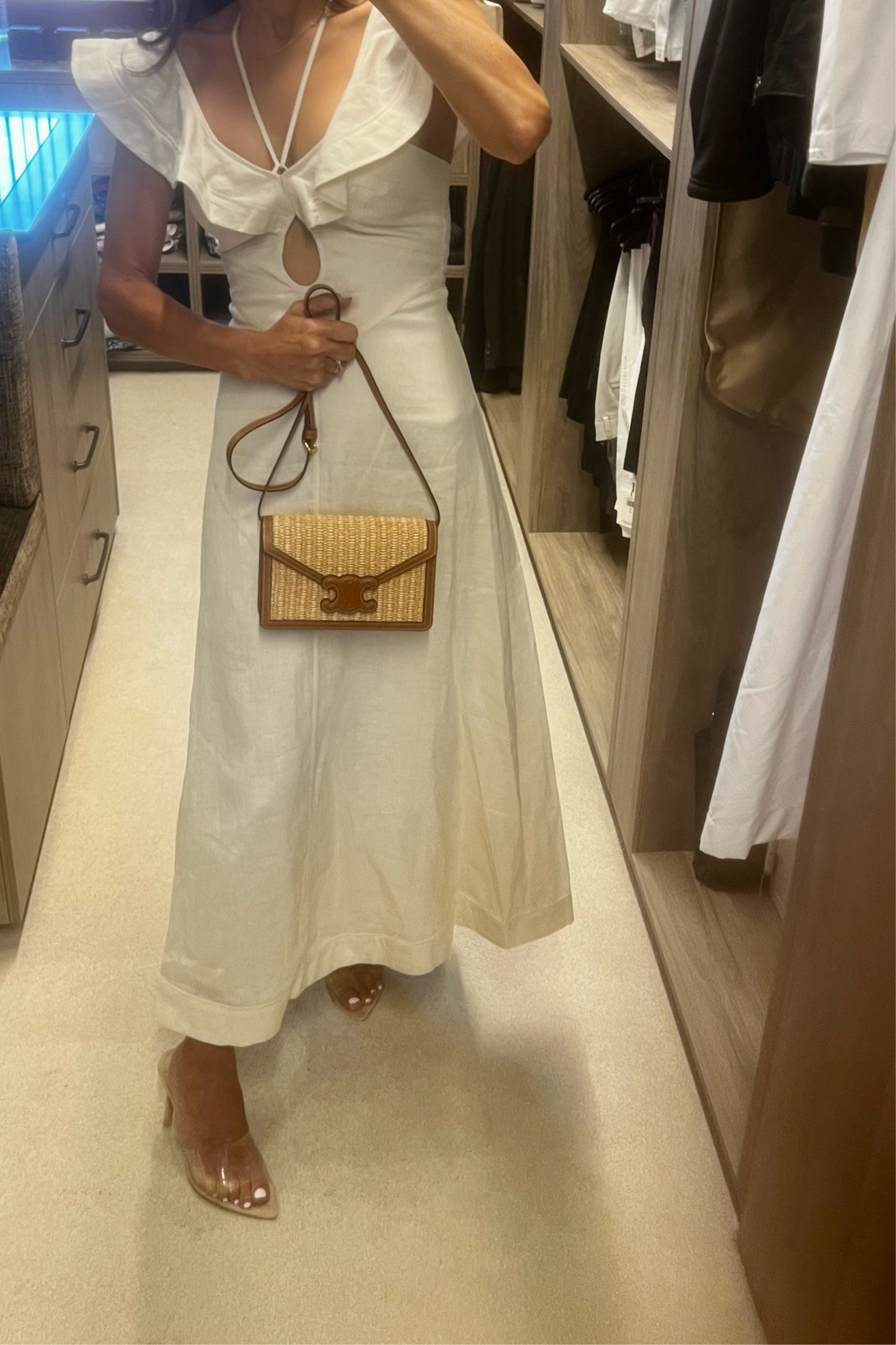 chinese dress ladies Zimmermann Halcyon Cutout Ruffled Shell Embellished Linen Midi Dress main image 1