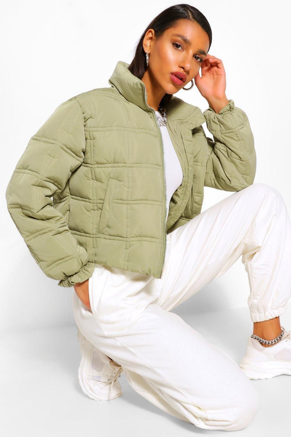 Womens Square Quilted Puffer Jacket - Green - 12 | Boohoo.com (US & CA)