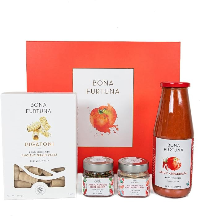 Bona Furtuna Monte Etna Spicy Organic Italian Food Gift Set with Ancient Grain Penne Pasta, Heirl... | Amazon (US)
