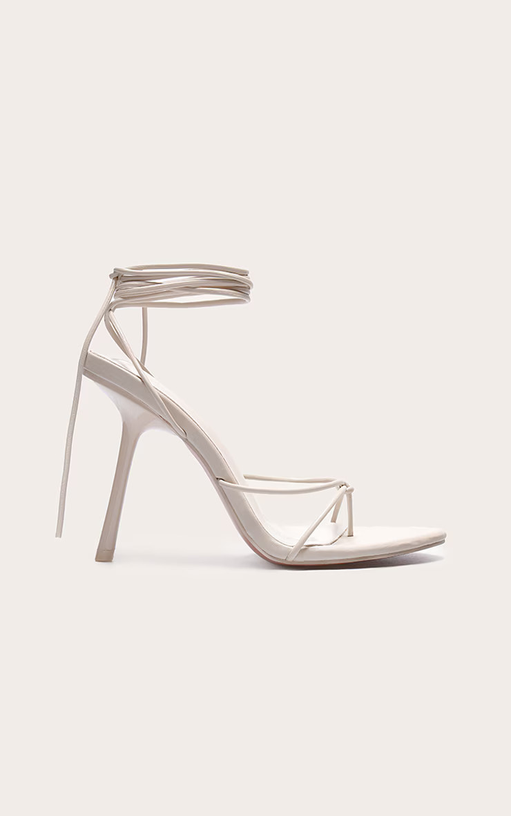PLT Label Stone Strappy Tie Thong Heels | PrettyLittleThing US