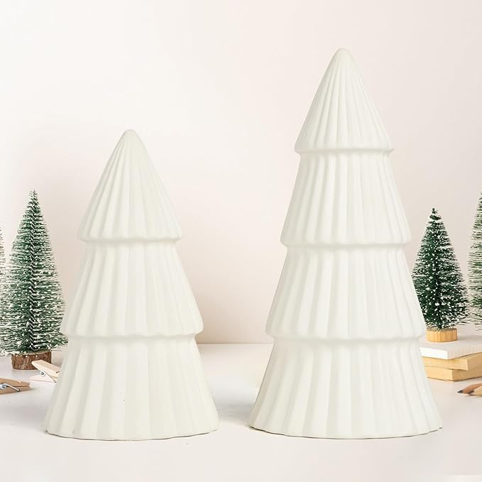 White Ceramic Christmas Tree, Porcelain Christmas Tree Table Decorations Farmhouse Christmas Deco... | Amazon (US)