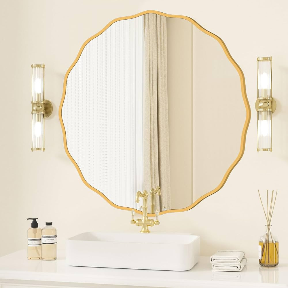 Round Mirror for Wall Decorative 28 inch Modern Gold Wavy Mirror Whit Wood Frame Circle Wall Mirr... | Amazon (CA)