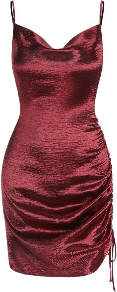 ZAFUL Women Sexy Bodycon Party Dresses Backless Spaghetti Straps Clubwear Satin Mini Dress | Amazon (US)