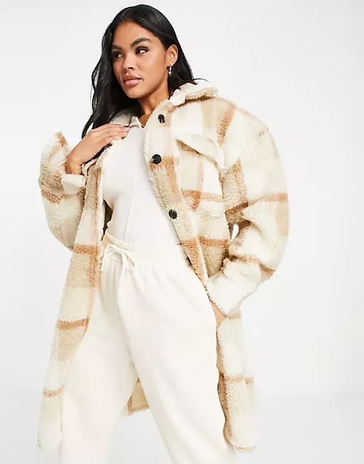 I Saw it First longline shacket in cream check | ASOS (Global)