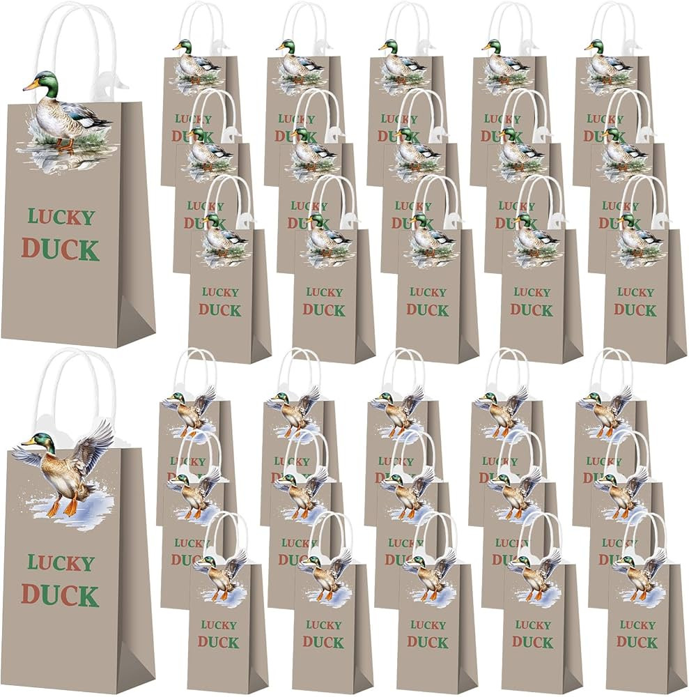 Eersida 16 Pcs Mallard Duck Party Paper Bags Duck Hunting Party Gift Bags Rustic Shopping Kraft B... | Amazon (US)