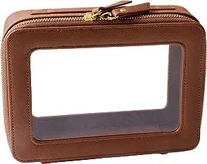 SANHECUN Toiletry bag waterproof cosmetic organizer with hanging hook for travelling (Brown) | Amazon (US)