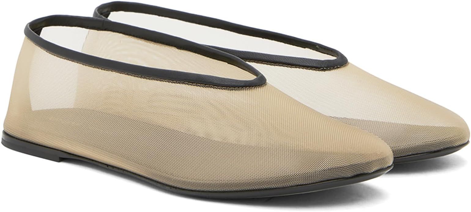 VOLEECE Rhinestone Mesh Ballet Flats Shoes for Women Crystal Round Toe Slip On Ballerina Flats Tu... | Amazon (US)