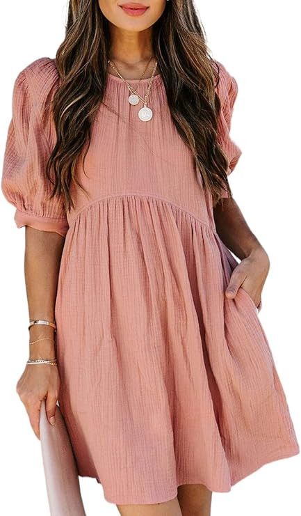 Dokotoo Womens Summer Fall V Neck Ruffle Chiffon Elegant Empire Waist Mini Short Swing Skater Dre... | Amazon (US)