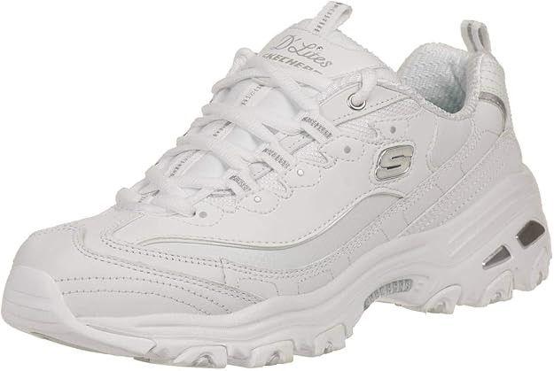 Skechers Sport womens D'LITES FRESH START Memory Foam Lace-up Sneaker,White Silver,8 M US | Amazon (US)
