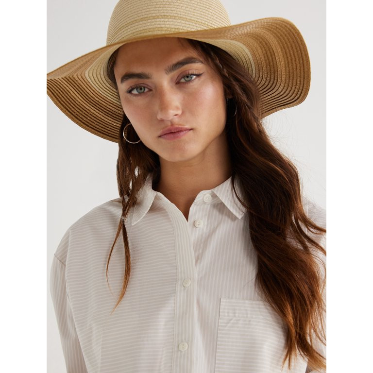 Time and Tru Women's Striped Floppy Straw Hat | Walmart (US)