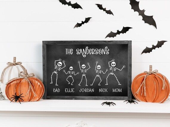 Family Halloween Sign Personalized, Custom Halloween Sign, Family Name Sign for Halloween, Skelet... | Etsy (US)