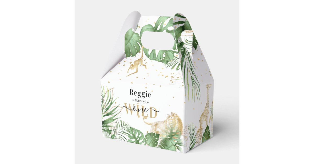 Wild One Jungle Greenery & Gold 1st Birthday Party Favor Boxes | Zazzle | Zazzle