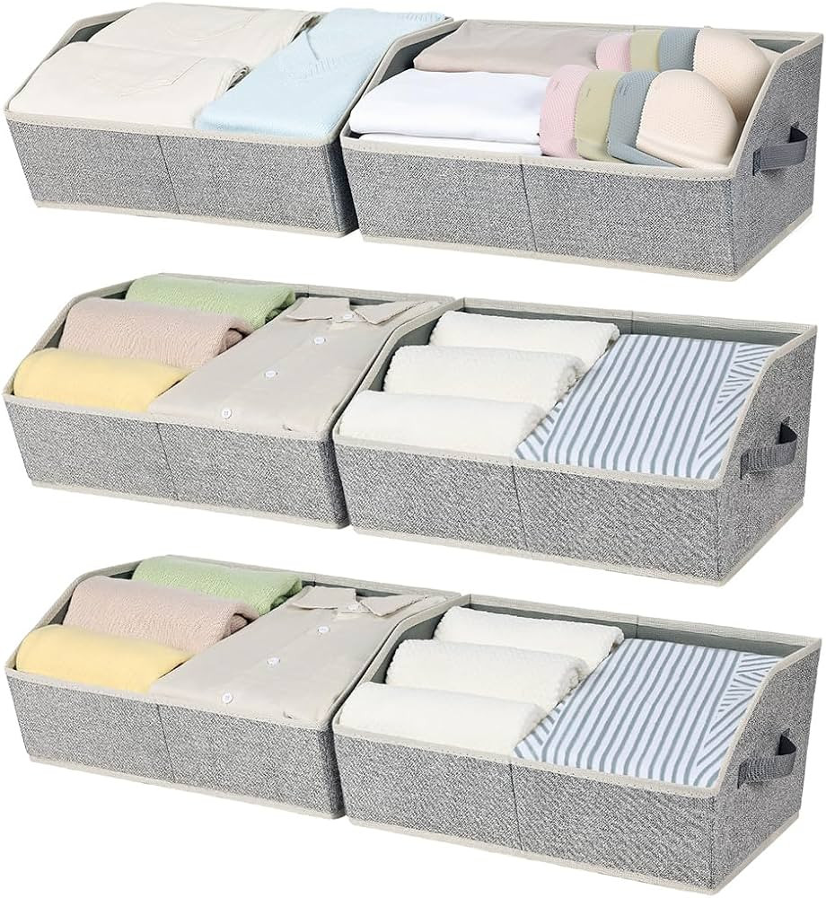 Closet Storage Bins, Storage Bins for Shelves, Trapezoid Storage Bin with Handle, Linen Closet Or... | Amazon (US)