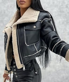 Sexyshine Women's Faux Shearing Moto Bomber Jacket Sherpa-Lined Coat Winter Aviator Leather Coat ... | Amazon (US)