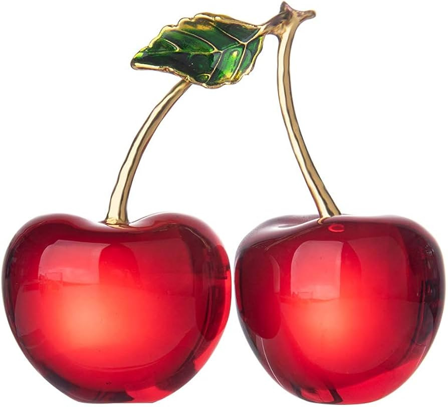 LONGWIN Crystal Cherry Figurine Glass Fruit Status Paperweight Home Decor Ornaments Tabletop Cent... | Amazon (US)