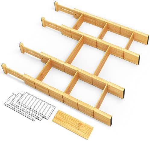 SpaceAid Bamboo Drawer Dividers with Inserts and Labels, Kitchen Adjustable Drawer Organizers, Ex... | Amazon (US)