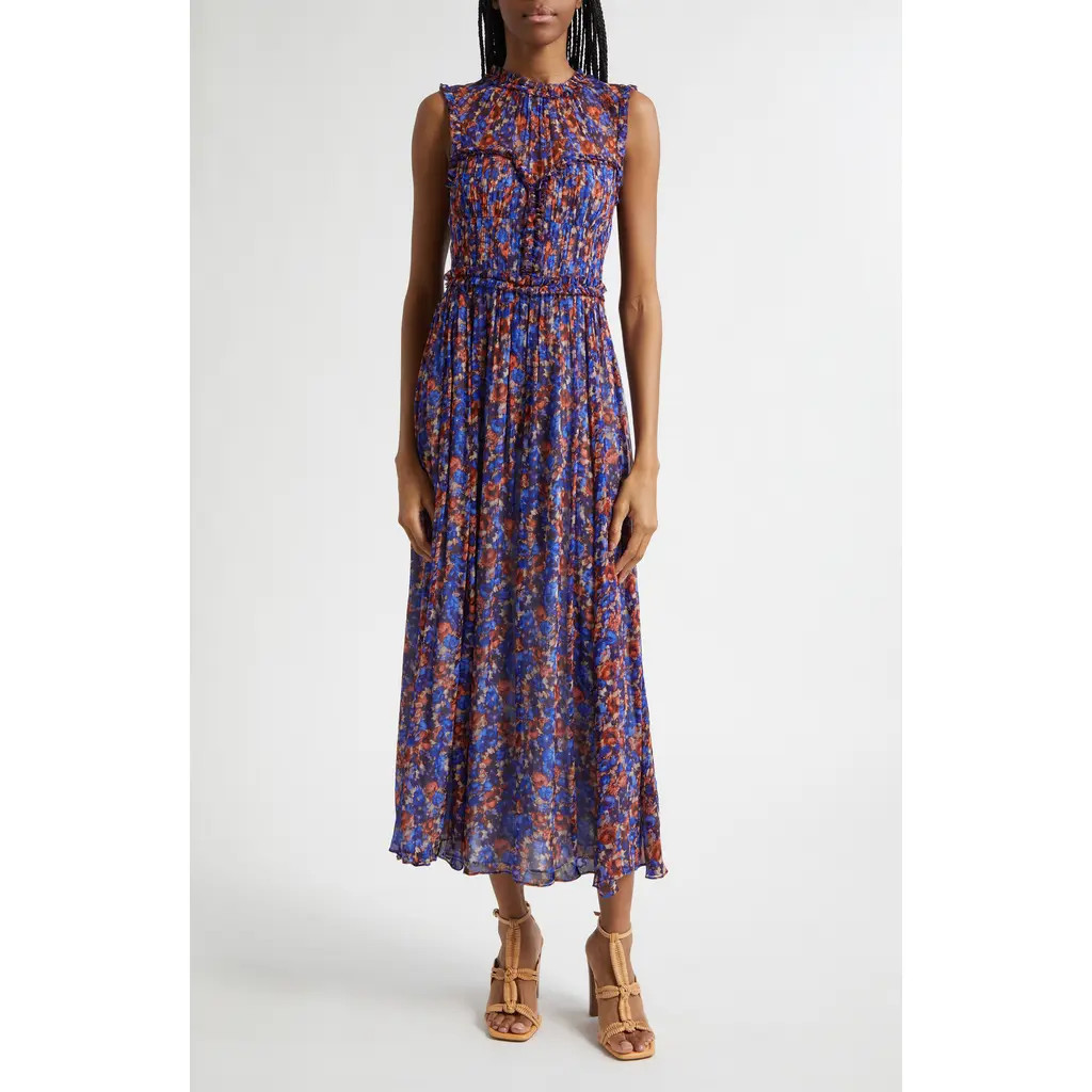 Ulla Johnson Kasia Floral Silk Midi Dress in Violet at Nordstrom, Size 6 | Nordstrom