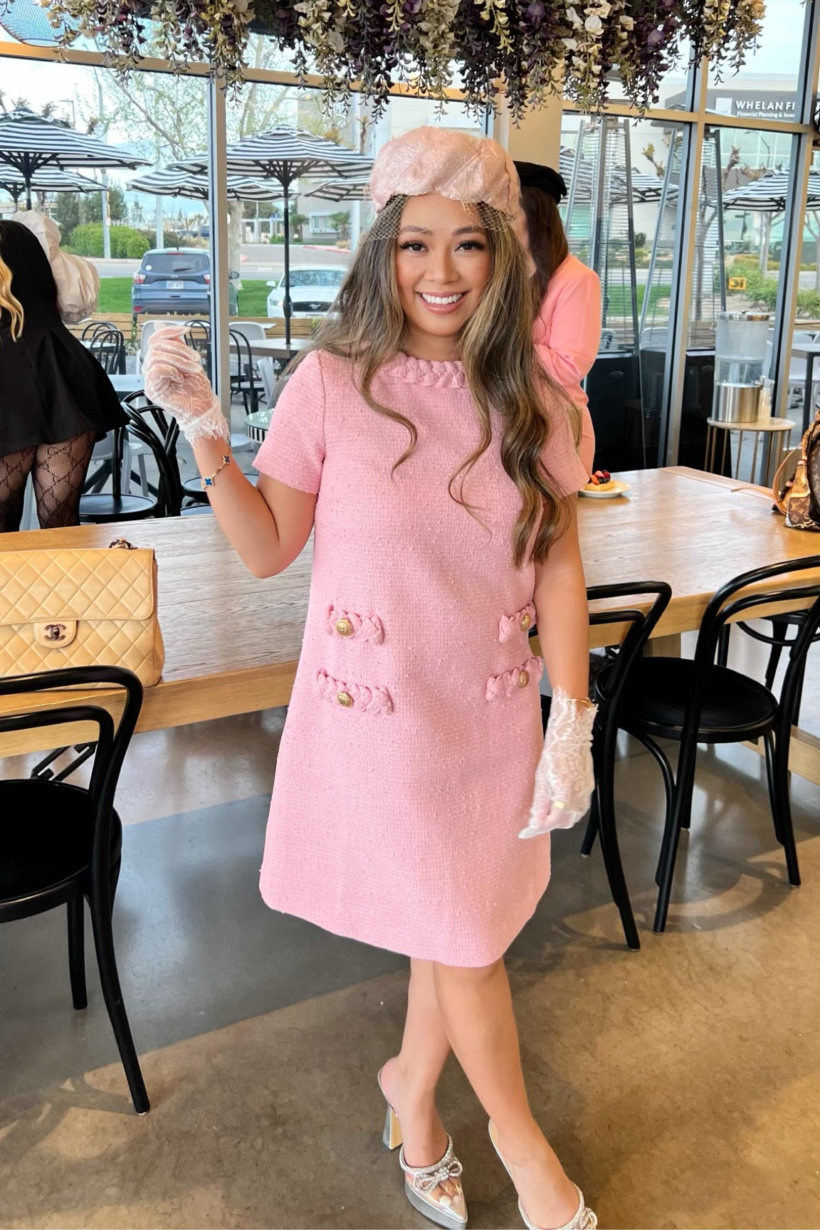 Melllypoo is wearing a pink tweed Jackie O inspired dress for a vintage Parisian cafe photoshoot. Styled with a truly vintage pillbox hat and lace gloves  

#LTKShoeCrush #LTKWorkwear #LTKParties
