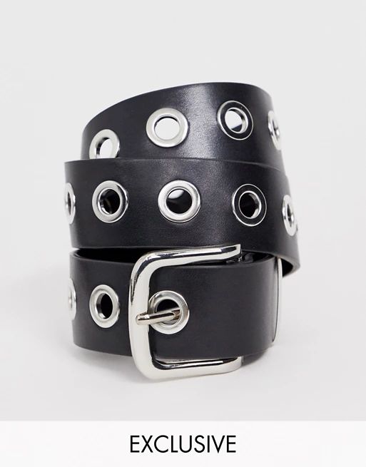 My Accessories London Exclusive waist and hip jeans belt in black with silver eyelets | ASOS (Global)
