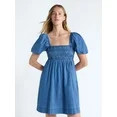 Free Assembly Women's Plus Size Puff Sleeve Peasant Mini Dress, Sizes XS to 4X | Walmart (US)
