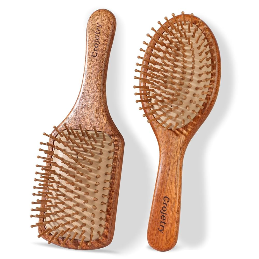2-Piece Bamboo Hair Brush Set for Hair Growth (Oval & Square) - Natural Wooden Scalp Massage Brus... | Amazon (US)