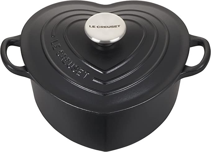 Le Creuset Signature Enameled Cast Iron Figural Heart Cocotte, 2 Quart, Licorice with Stainless S... | Amazon (US)