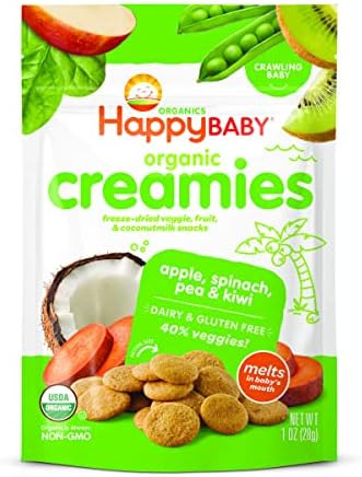 Happy Baby Organics Creamies Freeze-Dried, Gluten Free Veggie & Fruit Snacks with Coconut Milk, A... | Amazon (US)