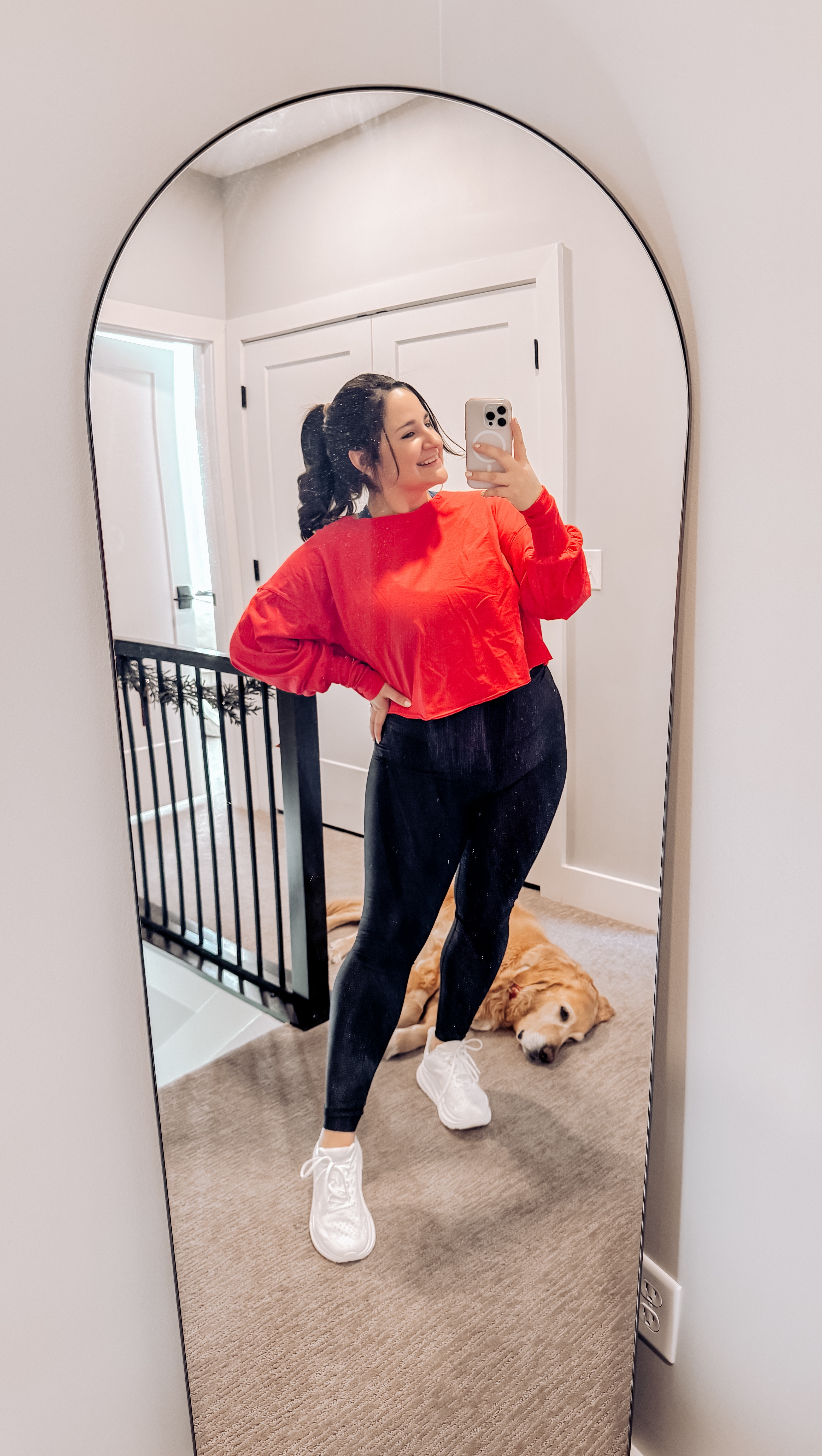 A comfy cozy outfit in black leggings and a cropped long sleeve tshirt! ❤️

Loving these ribbed leggings, wearing a size large. 

My white sneakers are so comfy and a great running shoe!

Leggings outfit, target outfit, black leggings, curvy outfit, midsize, size 14, comfy outfit, athleisure, cropped tshirt, red shirt, target find, workout outfit 