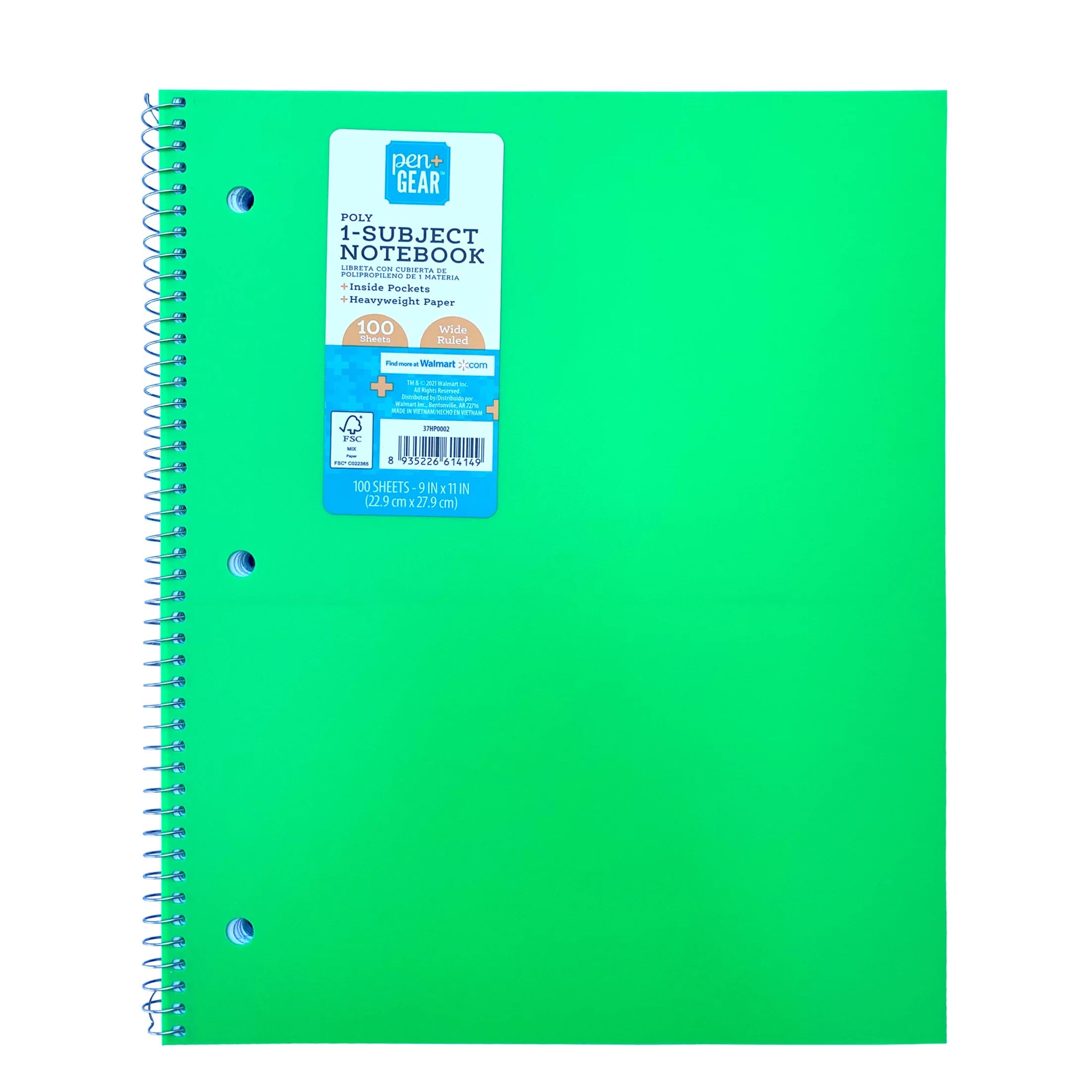 Pen+Gear Poly 1-Subject Notebook, Wide Ruled, 100 Heavyweight Sheets | Walmart (US)