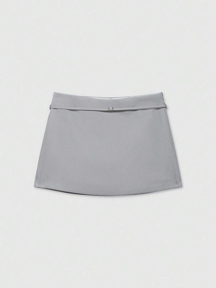 Women's Solid Color Zipper Waist Belt Midi Skirt Shorts Summer | SHEIN