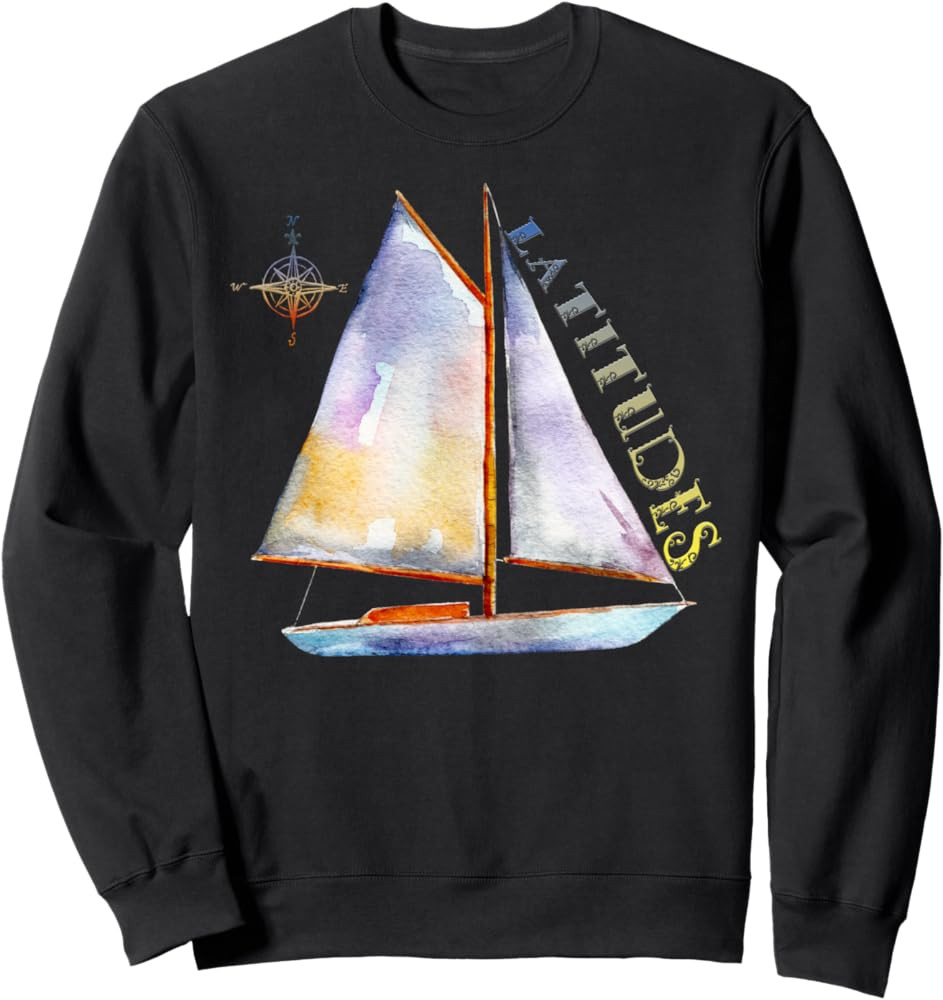 Watercolor Sailboat with Compass and LATITUDES Sailing Sweatshirt | Amazon (US)